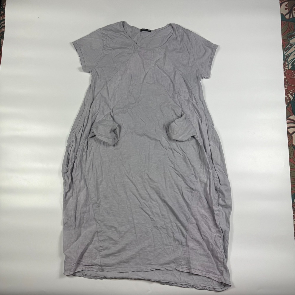 Womens Tunic Dress Gray Heathered Soft Cotton Stretch Short Sleeve Round Neck